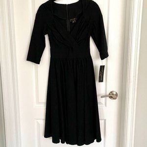 NWT Stop Staring Black 1950's Retro Cocktail Dress 3/4 Sleeve Pleated Full Skirt